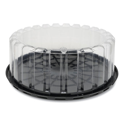 Plastic Cake Container, Shallow 9" Cake Container, 9" Diameter x 3.38" h, Clear/Black, 90/Carton
