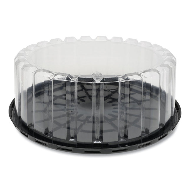 Plastic Cake Container, Shallow 9" Cake Container, 9" Diameter x 3.38" h, Clear/Black, 90/Carton