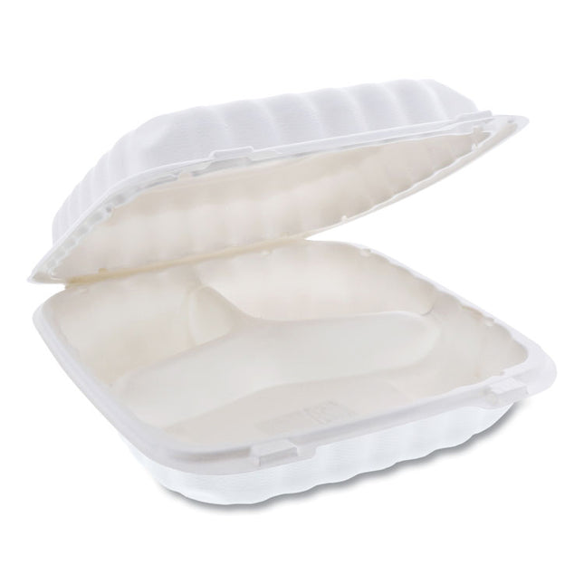 EarthChoice SmartLock Microwavable MFPP Hinged Lid Container, 3 Compartments, 9 x 9 x 3.1, White, Plastic, 120/Carton