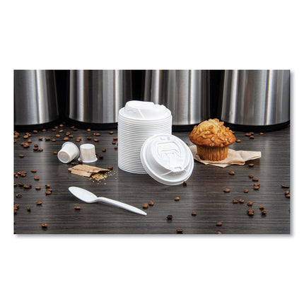 Optima Reclosable Lid, Fits 12 oz to 24 oz Hot Cups, Plastic, White, 100/Pack