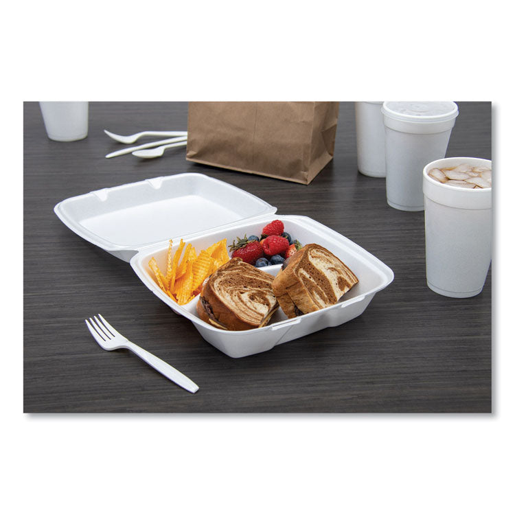 Foam Hinged Lid Containers, 3 Compartments, 8.38 x 7.78 x 3.25, 200/Carton