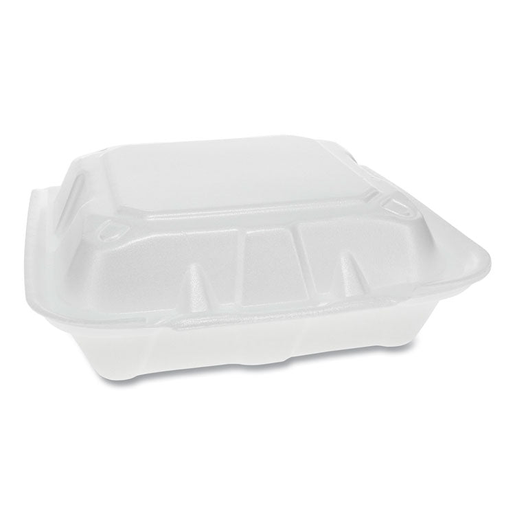 Vented Foam Hinged Lid Container, Dual Tab Lock, 3 Compartments, 8.42 x 8.15 x 3, White, 150/Carton