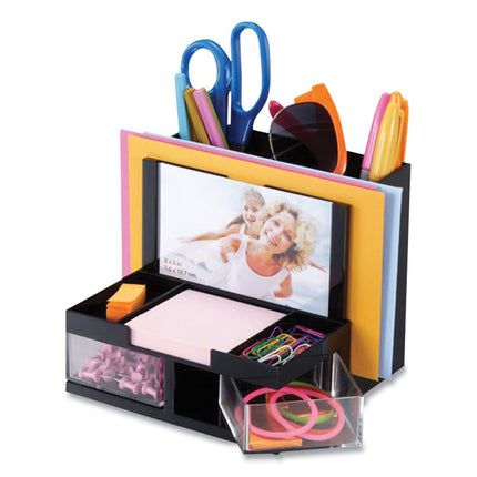 VersaPlus Desk Organizer,7 Compartments, Plastic, 6.19 x 6.31 x 5.5, Black