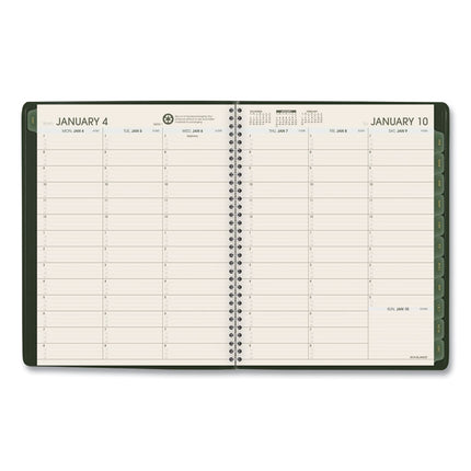 Recycled Weekly Vertical-Column Format Appointment Book, 11 x 8.25, Green Cover, 12-Month (Jan to Dec): 2025
