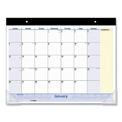 QuickNotes Desk Pad, 22 x 17, White/Blue/Yellow Sheets, Black Binding, Clear Corners, 13-Month: Jan 2025 to Jan 2026