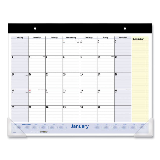QuickNotes Desk Pad, 22 x 17, White/Blue/Yellow Sheets, Black Binding, Clear Corners, 13-Month: Jan 2025 to Jan 2026