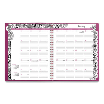 Floradoodle Weekly/Monthly Professional Planner, Floral Artwork, 11 x 8.5, Black/White Cover, 12-Month (Jan-Dec): 2025