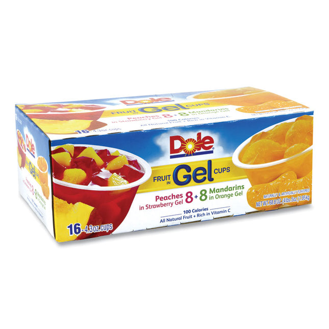Fruit in Gel Cups, Mandarins/Orange, Peaches/Strawberry, 4.3 oz Cups, 16 Cups/Carton