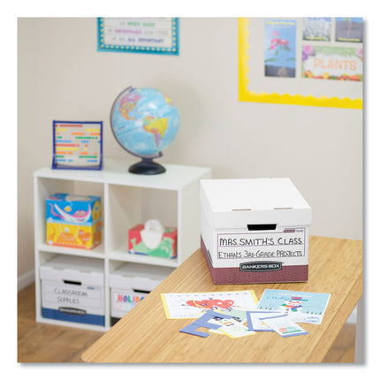 R-Kive Heavy-Duty Storage Boxes, Letter/legal Files, 12.75" X 16.5" X 10.38", White/red, 12/carton