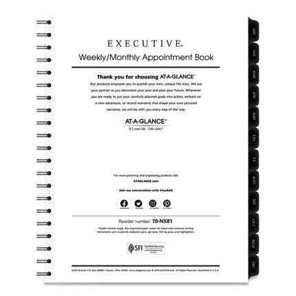 Executive Weekly/Monthly Planner Refill with 15-Minute Appointments, 11 x 8.25, White Sheets, 12-Month (Jan to Dec): 2025