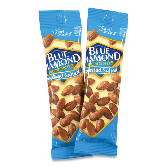Roasted Salted Almonds, 1.5 oz Tube, 12 Tubes/Carton