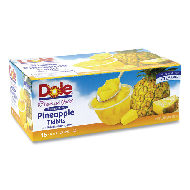 Tropical Gold Premium Pineapple Tidbits, 4 oz Bowls, 16 Bowls/Carton