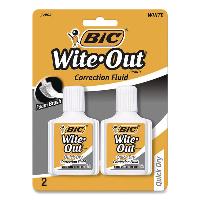 WITE-OUT QUICK DRY CORRECTION FLUID, 20 ML BOTTLE, WHITE, 2/PACK