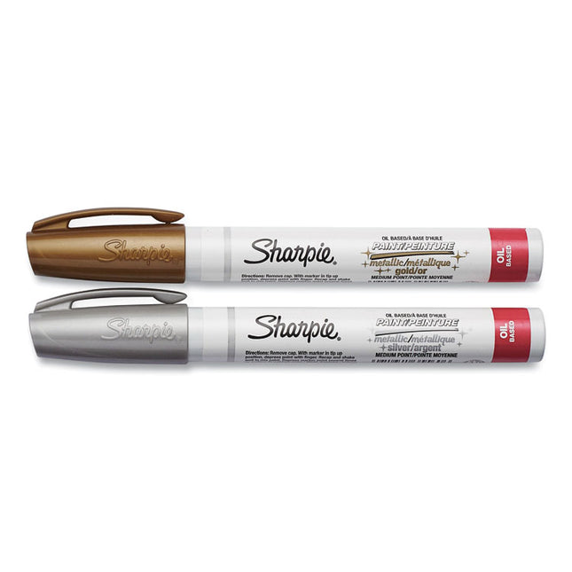 Permanent Paint Marker, Medium Bullet Tip, Assorted Metallic Colors, 2/pack