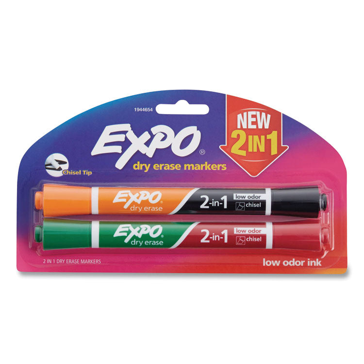 2-In-1 Dry Erase Markers, Medium Chisel Tip, Assorted Colors, 2/pack