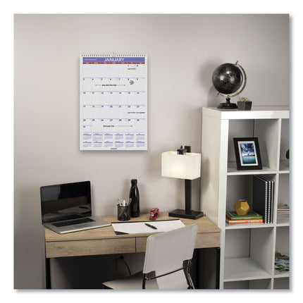 Monthly Wall Calendar with Ruled Daily Blocks, 12 x 17, White Sheets, 12-Month (Jan to Dec): 2025