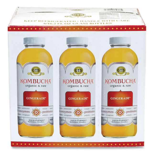 Organic Raw Kombucha Gingerade, 16.2 oz Bottle, 6/Carton
