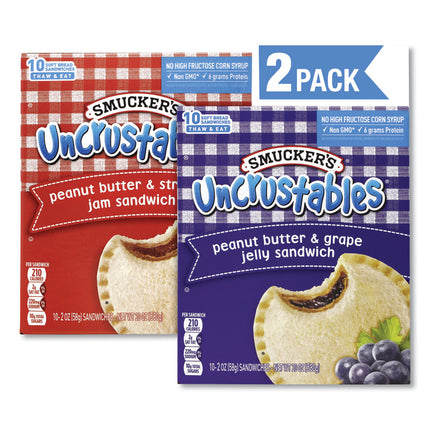 UNCRUSTABLES Soft Bread Sandwiches, Grape/Strawberry, 2 oz, 10 Sandwiches/Pack, 2 Packs/Box