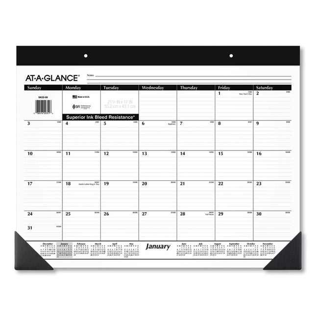 Monthly Refillable Desk Pad, 22 x 17, White Sheets, Black Binding, Black Corners, 12-Month (Jan to Dec): 2025