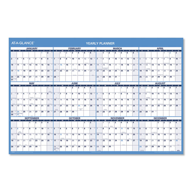 Horizontal Reversible/Erasable Wall Planner, 48 x 32, White/Blue Sheets, 12-Month (Jan to Dec): 2025