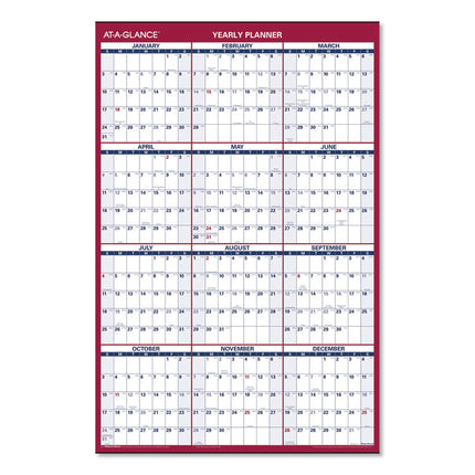 Erasable Vertical/Horizontal Wall Planner, 24 x 36, White/Blue/Red Sheets, 12-Month (Jan to Dec): 2025