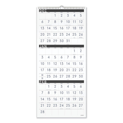 Three-Month Reference Wall Calendar, Contemporary Artwork/Formatting, 12 x 27, White Sheets, 15-Month: Dec 2024 to Feb 2026