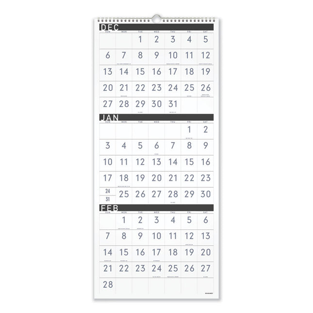 Three-Month Reference Wall Calendar, Contemporary Artwork/Formatting, 12 x 27, White Sheets, 15-Month: Dec 2024 to Feb 2026