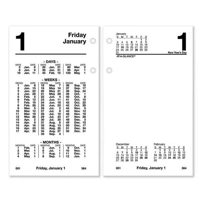 Financial Desk Calendar Refill, 3.5 x 6, White Sheets, 12-Month (Jan to Dec): 2025