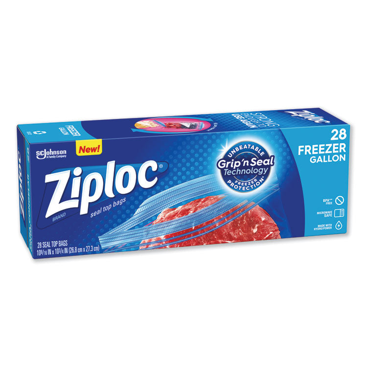 Zipper Freezer Bags, 1 gal, 9.6" x 12.1", Clear, 28/Box