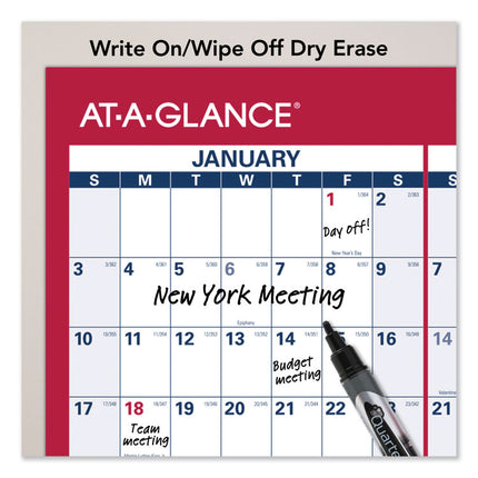 Erasable Vertical/Horizontal Wall Planner, 24 x 36, White/Blue/Red Sheets, 12-Month (Jan to Dec): 2025