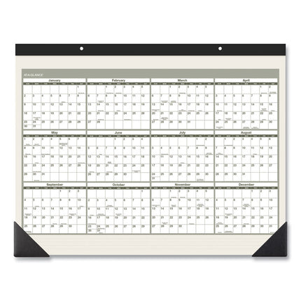 Recycled Monthly Desk Pad, 22 x 17, Sand/Green Sheets, Black Binding, Black Corners, 12-Month (Jan to Dec): 2025