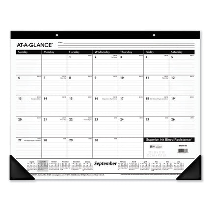 Academic Year Ruled Desk Pad, 21.75 x 17, White Sheets, Black Binding, Black Corners, 16-Month (Sept to Dec): 2024 to 2025