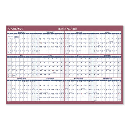 Vertical/Horizontal Wall Calendar, 24 x 36, White/Blue/Red Sheets, 12-Month (Jan to Dec): 2025