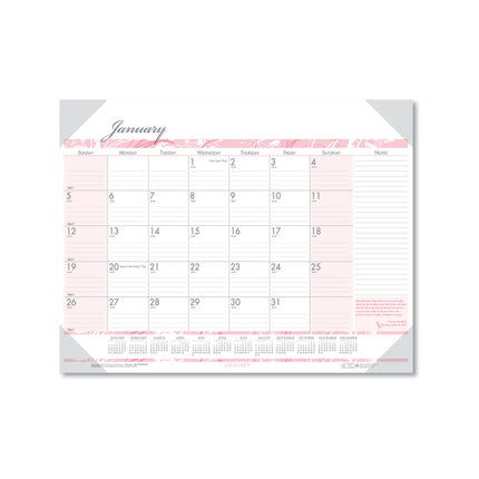 Recycled Monthly Desk Pad Calendar, Breast Cancer Awareness Artwork, 22 x 17, Black Binding/Corners,12-Month (Jan-Dec): 2025