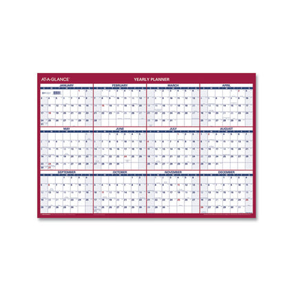 Erasable Vertical/Horizontal Wall Planner, 24 x 36, White/Blue/Red Sheets, 12-Month (Jan to Dec): 2025