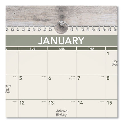 Recycled Wall Calendar, Unruled Blocks, 15 x 12, Sand/Green Sheets, 12-Month (Jan to Dec): 2025