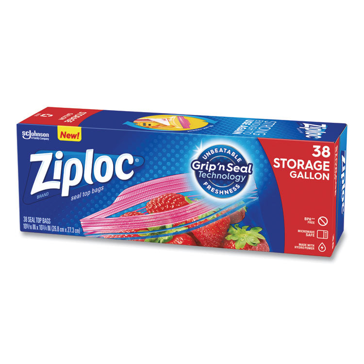 Double Zipper Storage Bags, Triple System Seal, Gallon, 10.56" x 10.75", Clear, 38 Bags/Box, 9 Boxes/Carton