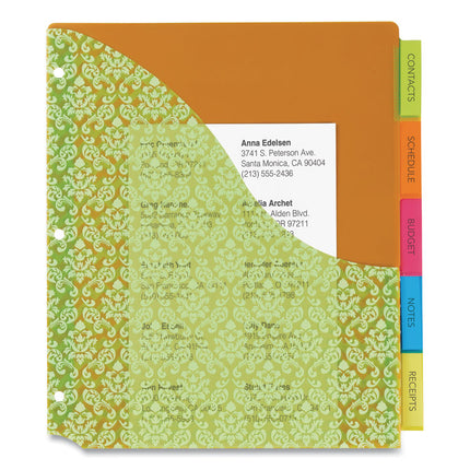 Big Tab Insertable One-Pocket Plastic Dividers, 5-Tab, 11.13 X 9.25, Assorted, 1 Set