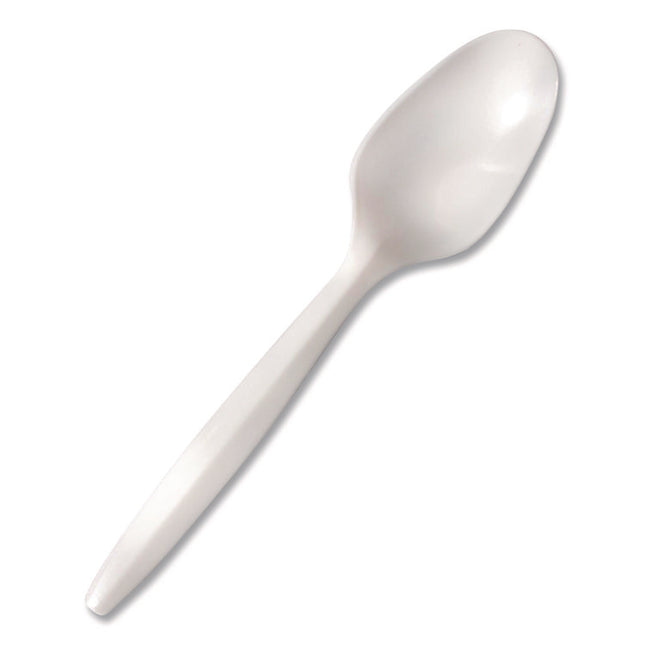 Mediumweight Polypropylene Cutlery, Spoon, Plastic, White, 1,000/Carton