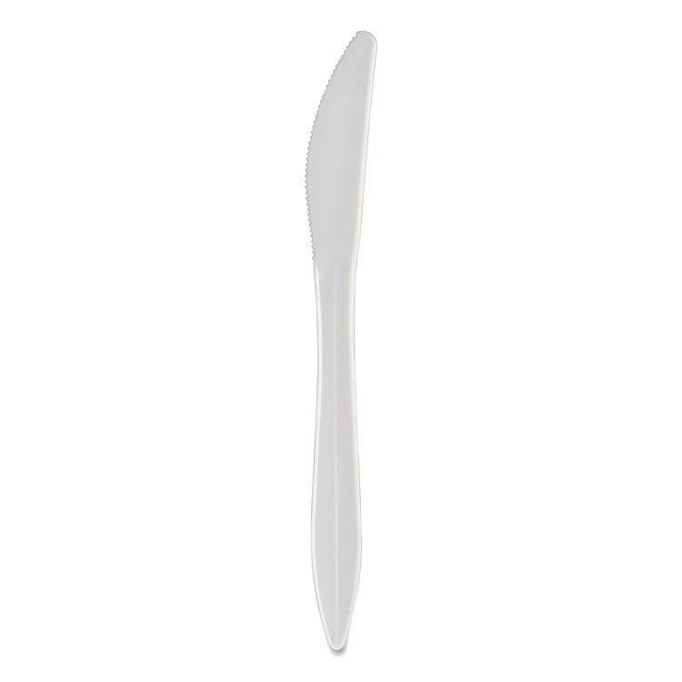 Mediumweight Polypropylene Cutlery, Knife, Plastic, White, 1,000/Carton