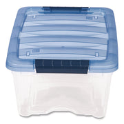 Stack And Pull Latching Flat Lid Storage Box, 3.23 Gal, 10.9" X 16.5" X 6.5", Clear/translucent Blue