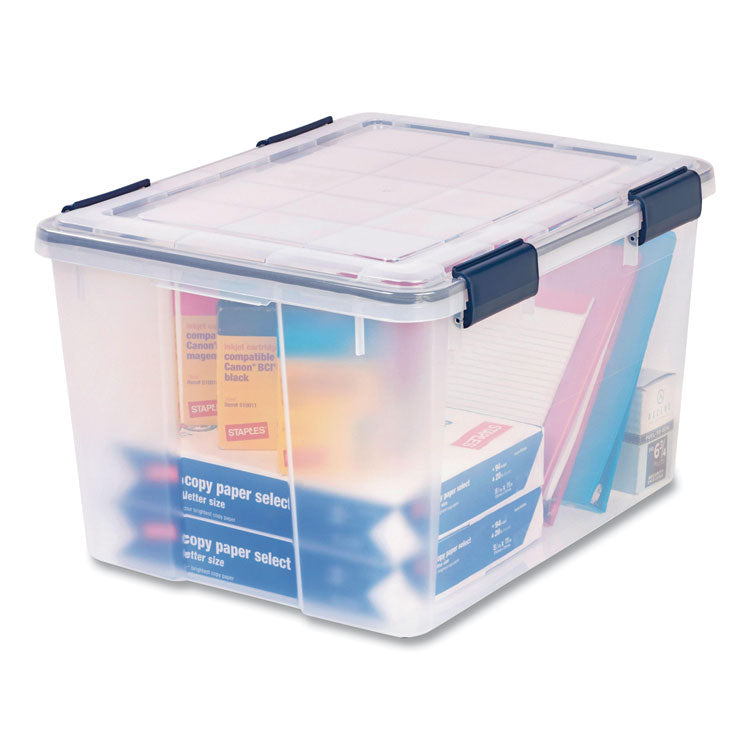 Weathertight Latching Flat Lid Storage Box, 11.5 Gal, 15.7" X 19.7" X 11.7", Clear
