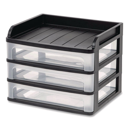 Small Three-Drawer Desktop Storage, 3 Sections, 9.13 X 6.88 X 8.13, Black/clear