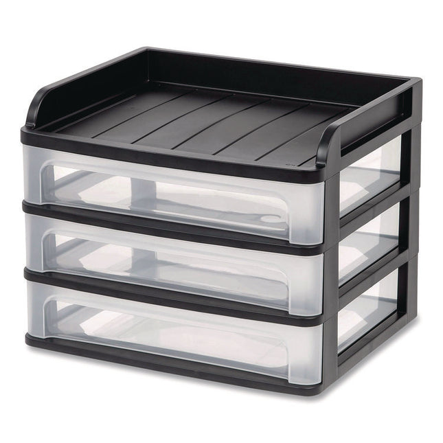 Small Three-Drawer Desktop Storage, 3 Sections, 9.13 X 6.88 X 8.13, Black/clear