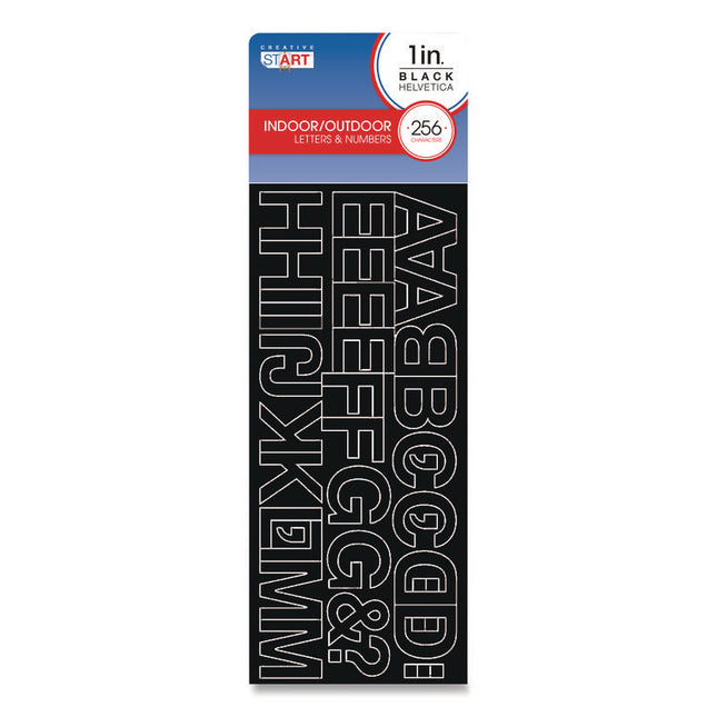 Letters, Numbers and Symbols, Adhesive, Black with White Outline, 1"h ,256 Characters
