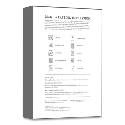 100% Cotton Business Paper, 95 Bright, 24 lb Bond Weight, 8.5 x 11, White, 500/Box