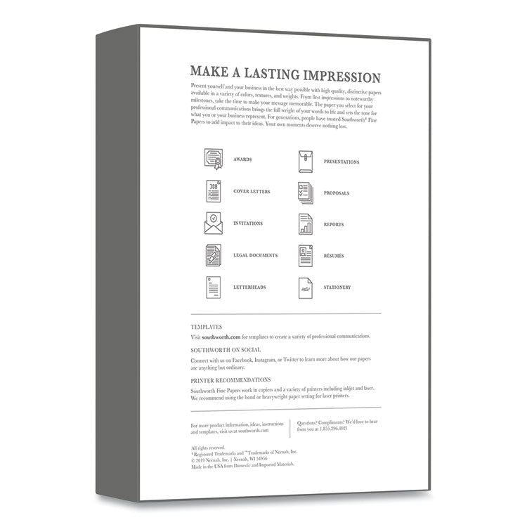 100% Cotton Business Paper, 95 Bright, 24 lb Bond Weight, 8.5 x 11, White, 500/Box