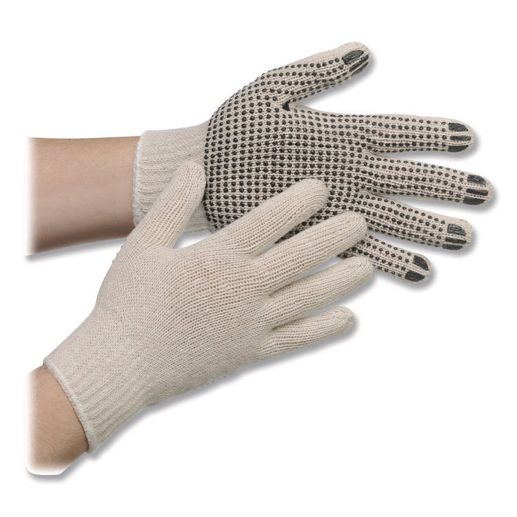 PRO PVC-DOTTED STRING-KNIT GLOVES, MEDIUM, WHITE/BLACK, DOZEN
