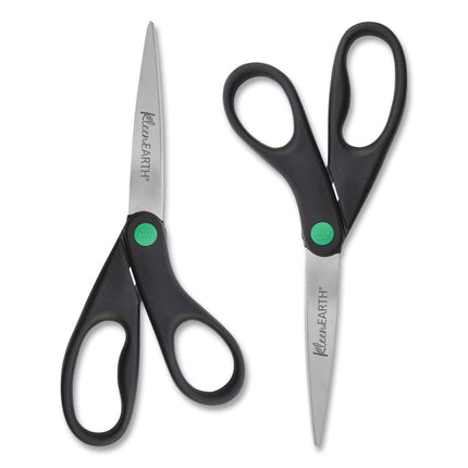 KleenEarth Scissors, 8" Long, 3.25" Cut Length, Straight Black Handle, 2/Pack
