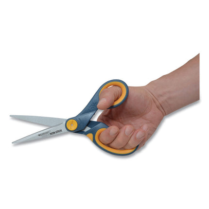 Non-Stick Titanium Bonded Scissors, 8" Long, 3.25" Cut Length, Straight Gray/Yellow Handle